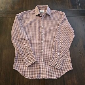 T.M. Lewin Size 16 X 35 maroon gingham dress shirt